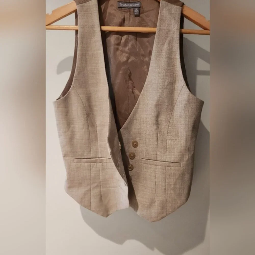 Tristan And Iseut Wool Blend‎ Tan Suit Vest Tailored Elegance